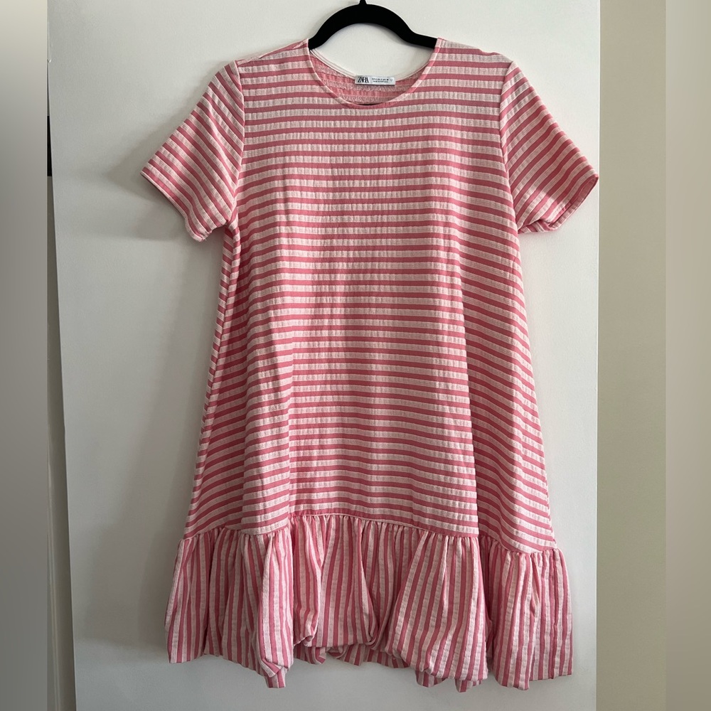 Zara pink and white striped mini dress. Size Small